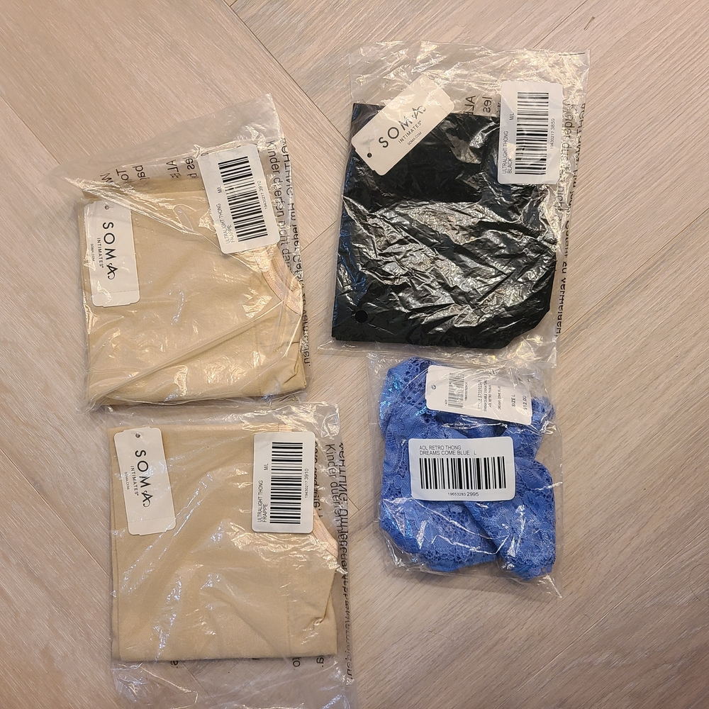 Soma Panties Set - Black, Blue, Tan